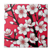 Bold Cherry Blossom Illustration on Red Fliese (Vorderseite)