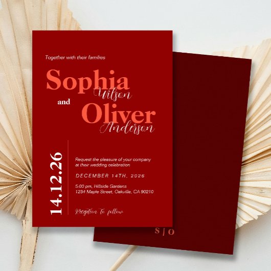Bold Cherry Red Minimalistisch Wedding Einladung