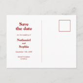 Bold Cherry Red Typografy Save the Date Postkarte (Rückseite)