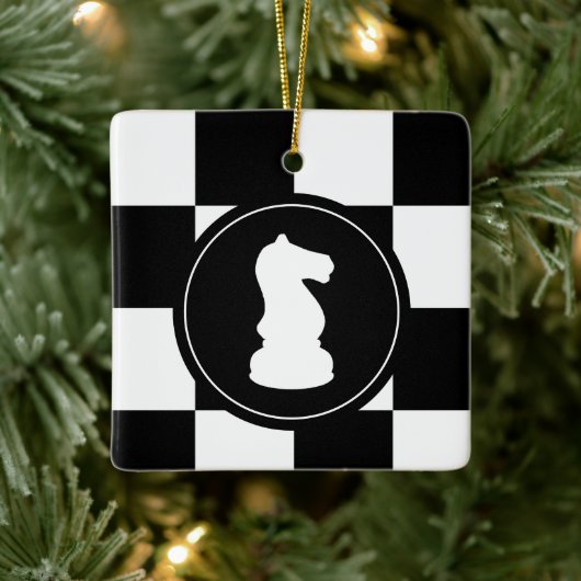Bold Chessboard Schach Knight Weihnachten Keramikornament (Baum)