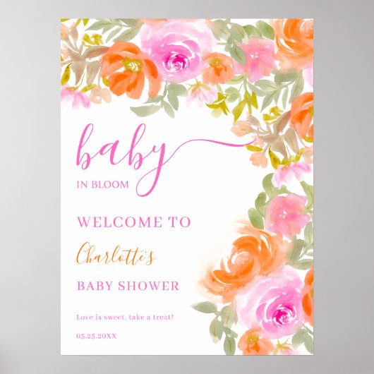 Bold Chic Baby in Bloom Floral Baby Dusche Willkom Poster (Vorne)