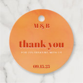Bold Chic Orange Sunset Monogram Thank You Wedding Geschenkanhänger (Vorderseite)