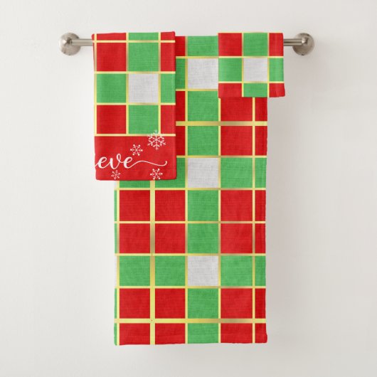 Bold Christmas Red & Green Kariert Glaube Badhandtuch Set (Insitu)