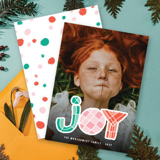 Bold Chunky Geometric Joy Colorful Modern Foto Feiertagskarte