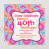 Bold Circle Pattern 40. Geburtstag Party Einladung (Vorne/Hinten)