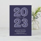 Bold Class of 2023 script blue Fotos Abschluss Einladung (Stehend Vorderseite)