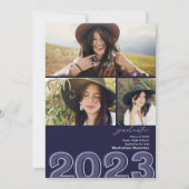 Bold Class of 2023 script blue Fotos Abschluss Einladung (Rückseite)