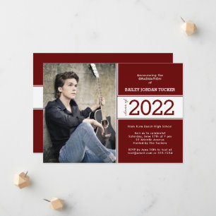 Bold Class Year Red Burgundy 2-Foto Abschluss Ankündigung