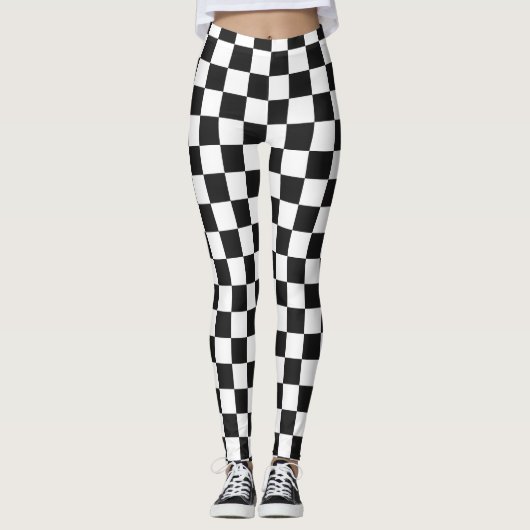 Bold Classic Retro Black and White Checkered  Leggings (Vorderseite)