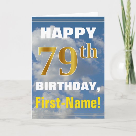 Bold, Cloudy Sky, Imitate Gold 79. Geburtstag + Na Karte (Vorderseite)