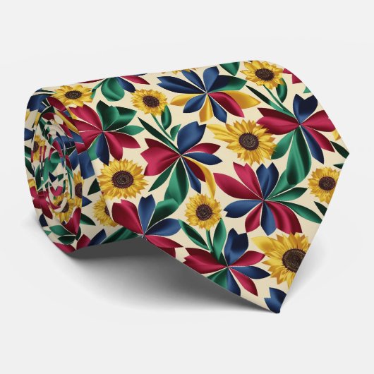 Bold Color-Block Floral Pattern Krawatte (Gerollt)