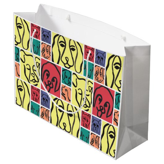 Bold Color Dog Faces Große Geschenktüte (Rückseite Schrägansicht)