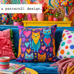 Bold color kittens and hearts purple pattern kissen<br><div class="desc">Bold color kittens and hearts purple pattern</div>