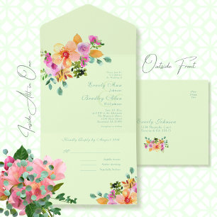Bold Colorful Bright Watercolor Floral Boho All In One Einladung