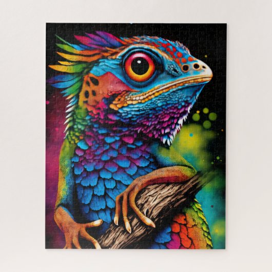 Bold Colorful Rainbow Lizard Gecko Süße Tier Art Puzzle (Vertikal)
