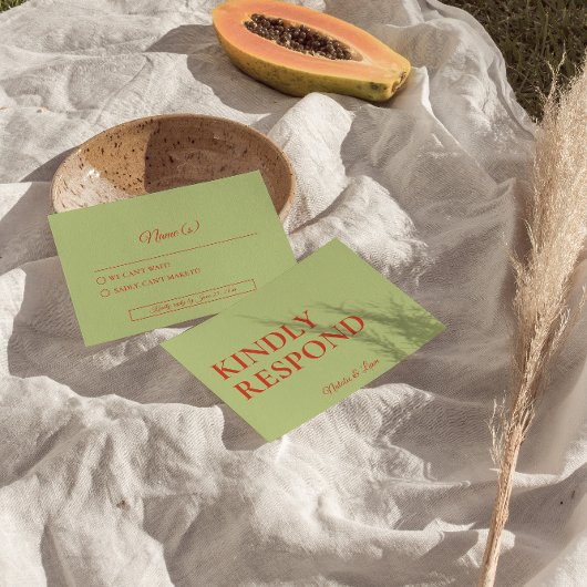 Bold Colorful Retro Funky Modern Bright Wedding RSVP Karte