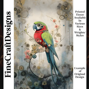 Bold Colorful Steampunk Bird Gears J7L Decoupage Seidenpapier