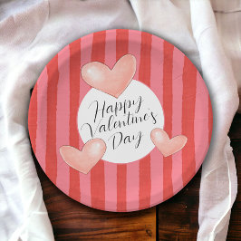 Bold Colorful Stripes and Hearts Valentine's Day Pappteller