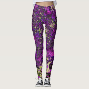 Bold Colorful Trippy Groovy Funky Fraktal Art Leggings