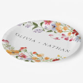 Bold Colorful Watercolor Wildflowers Wedding Pappteller (Schrägansicht)
