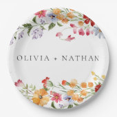 Bold Colorful Watercolor Wildflowers Wedding Pappteller (Vorderseite)