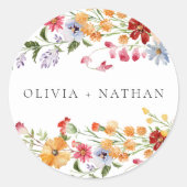 Bold Colorful Watercolor Wildflowers Wedding Runder Aufkleber (Vorderseite)