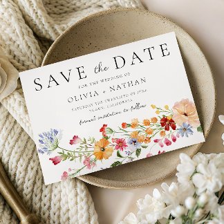 Bold Colorful Watercolor Wildflowers Wedding Save The Date