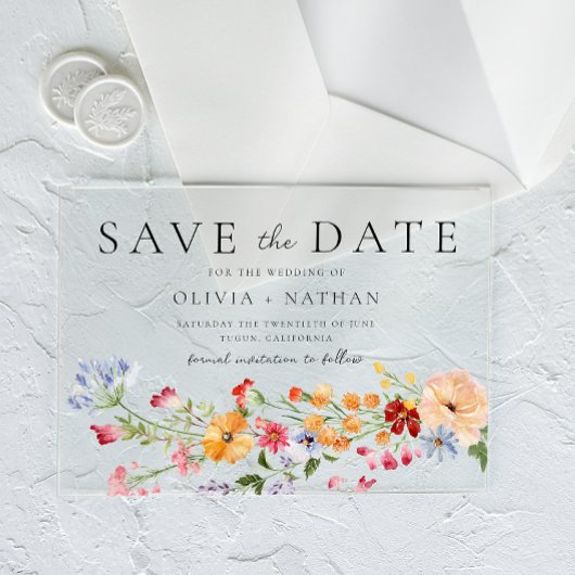 Bold Colorful Wildflowers Wedding Save The Date Acryleinladungen