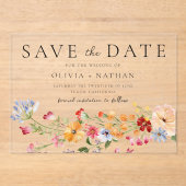 Bold Colorful Wildflowers Wedding Save The Date Acryleinladungen (Vorderseite)