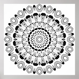 Bold Contrast Ring Mandala with Petal Layers Art Poster