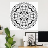 Bold Contrast Ring Mandala with Petal Layers Art Poster (Heimbüro)