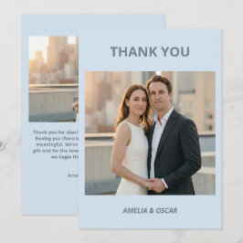 Bold Cool Blue Photo Modern Wedding Custom Dankeskarte