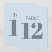Bold Cool Soft Light Blue Modern Table Number Sign Einladung (Vorne/Hinten)