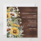Bold Country Daisies Wood Wedding Einladung (Vorderseite)
