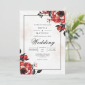 Bold Crimson Bloom Wedding Einladung (Stehend Vorderseite)