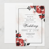 Bold Crimson Bloom Wedding Einladung (Vorne/Hinten)