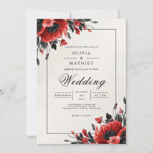 Bold Crimson Floral Romantic Wedding Einladung