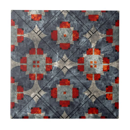 Bold Crimson Red und Blue Abstrakt Mitte Jahrhunde Fliese (Vorderseite)