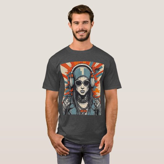 Bold Cyber 2K Urban Emo Girl mit Kopfhörern T-Shirt (Vorne ganz)