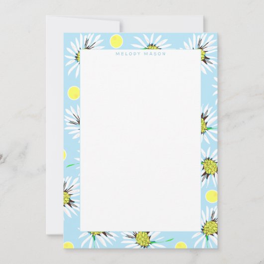 Bold Daisies Pastel Blue Yellow Individuelle Name Mitteilungskarte (Vorderseite)