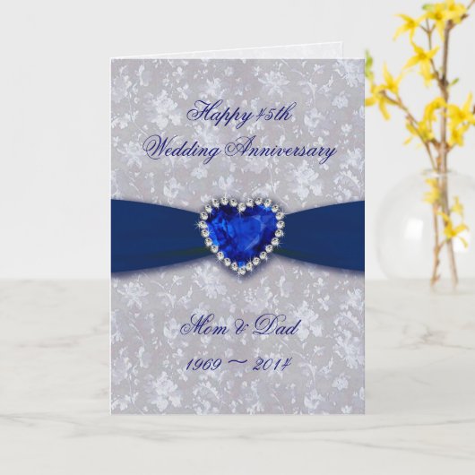 Bold Damask 45. Hochzeitstag Grußkarte Karte (Gelbe Blume)