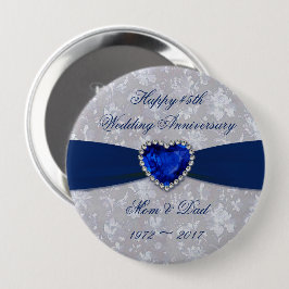 Bold Damask 45. Wedding Anniversary Magnet Button