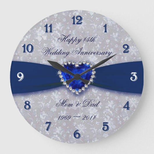 Bold Damask 45th Wedding Anniversary Round Clock Große Wanduhr (Vorderseite)