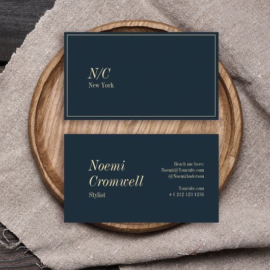 Bold Dark Blue Stylish Monogram Luxury Visitenkarte