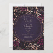 Bold Dark Floral Lila Berry Bronze Wedding Einladung (Vorderseite)