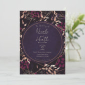 Bold Dark Floral Lila Berry Bronze Wedding Einladung (Stehend Vorderseite)