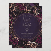Bold Dark Floral Lila Berry Bronze Wedding Einladung (Vorne/Hinten)