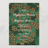 Bold Dark Green Red Floral Earthy Textile Wedding Einladung (Vorderseite)