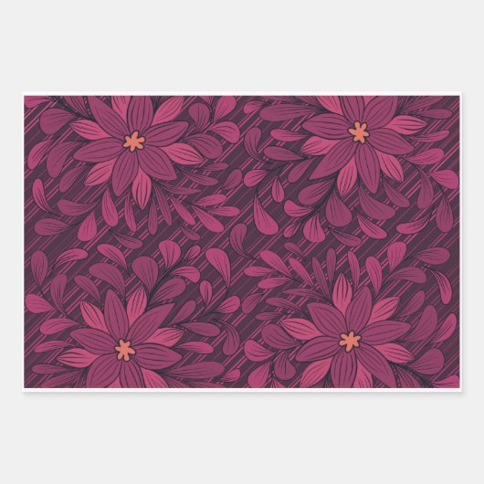 Bold Dark Magenta Floral Pattern Wrapping Paper Geschenkpapier Set (Vorderseite)