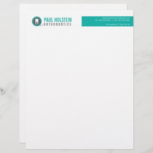 BOLD DENTIST LETTERHEAD: moderne Zahnlogo-Jade Briefbogen (Vorne/Hinten)